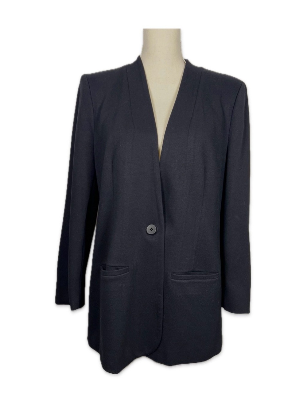 Madewell Black Notchless Single-Button Blazer Size 12 Front Pockets